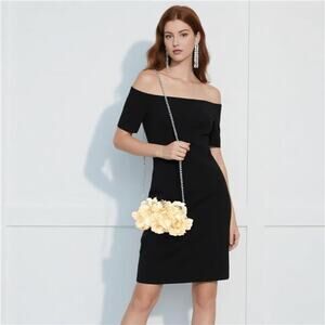 Elegant Champagne Evening Purse Small Floral Clutch Bag Detachable Chain Strap